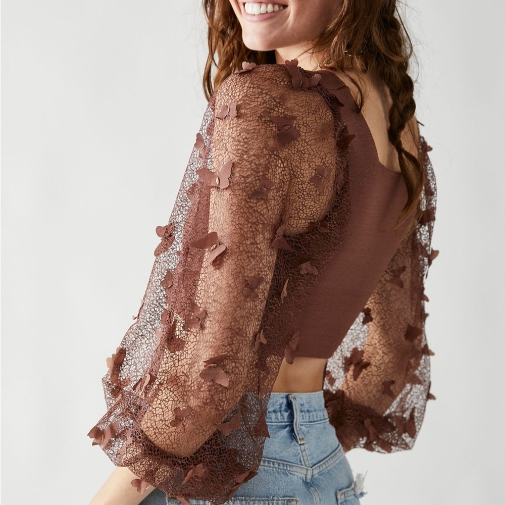 Free People Sheer Brown Blouse